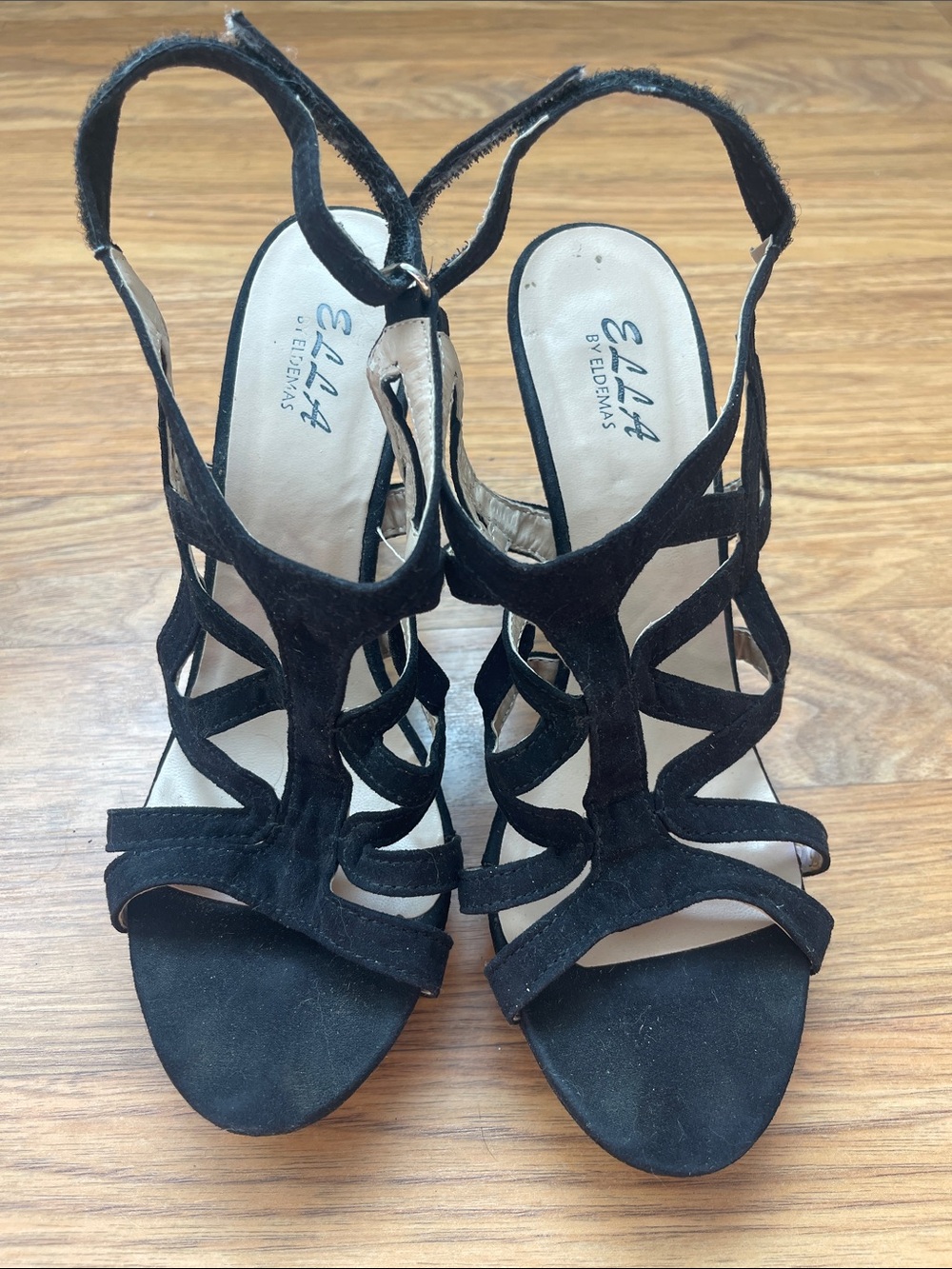 Ella Black Strappy Suede Slingback 4 inch Heels